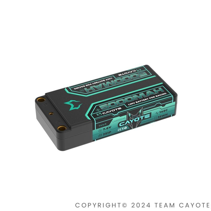 RACING LIPO BATTERIE, 145C, 5000MAH, 7.6V, 38WH CAYOTE