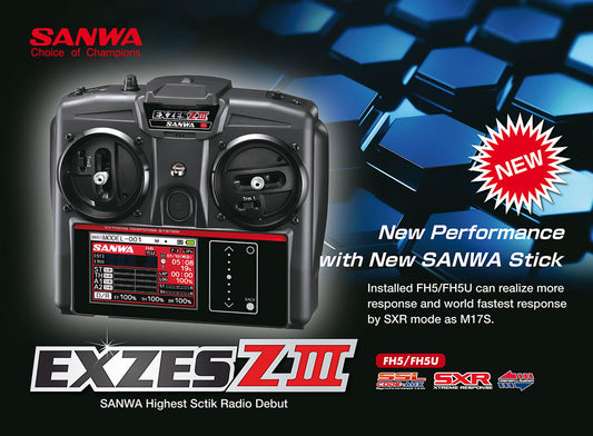 EXZES ZIII - RX-493I / OHNE SERVOS/ TX/RX FARB-TOUCH SENDER SANWA SURFACE CH4 2.4GHZ FH5/FH5U SXR SSL + TELEMETRIE