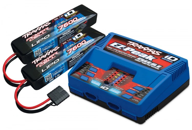 Traxxas Charger EZ-Peak Dual 8A and 2 x 2S 7600mAh Li-Po Combo