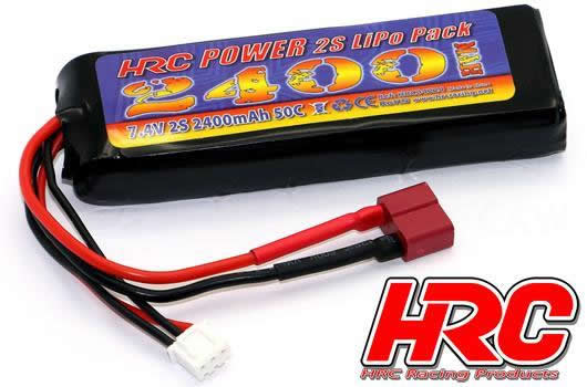 Akku - LiPo 2S - 7.4V 2400mAh 50C No Case  RC Car Micro - Ultra T (Dean's Kompatible) Stecker 102x35x20mm