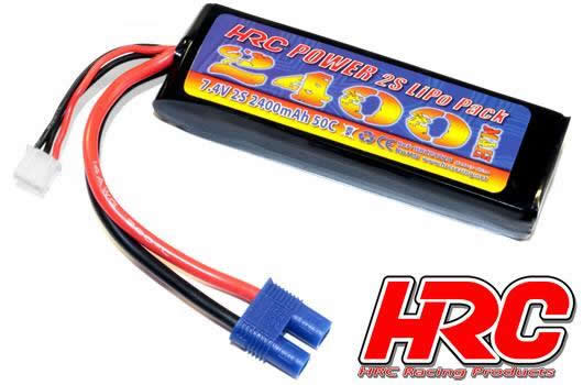 Akku - LiPo 2S - 7.4V 2400mAh 50C No Case RC Car Micro - EC3 Stecker 102x35x20mm