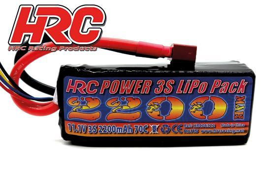 Akku - LiPo 3S - 11.1V 2200mAh 70C - No Case - HRC 2200 - Ultra-T (Dean's Kompatible) - 35x26x90mm