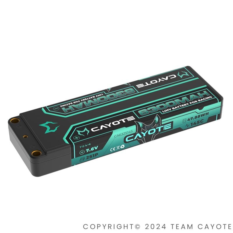 RACING LIPO BATTERIE, 145C, 6300MAH, 7.6V, 47.88WH CAYOTE